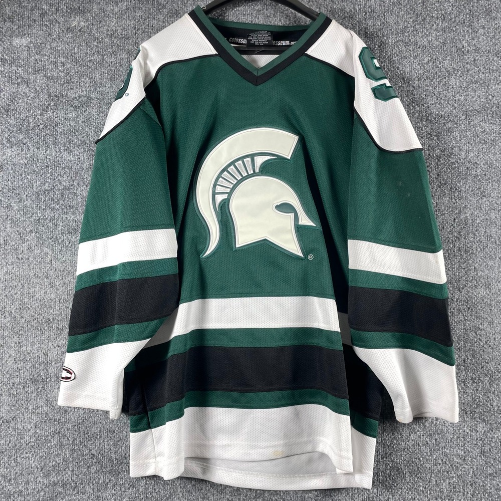 Vintage Michigan State Spartans Hockey Jersey Mens Medium Green White Y2K MSU